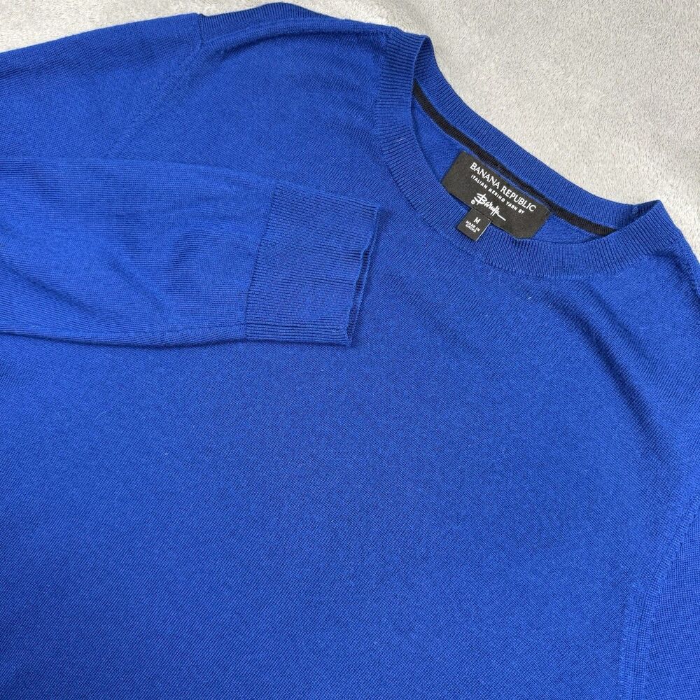 Banana Republic Sweater Men's Medium Blue Italian Merino Yarn by Baruffa Wool